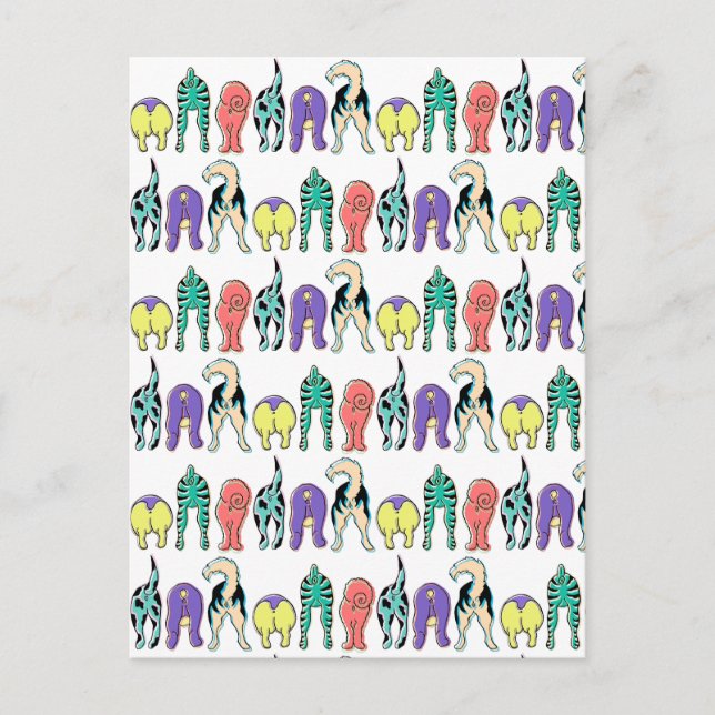 Colourful Dog Butts Pattern Postcard (Front)