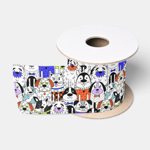 Colourful Dog Crowd Pattern Medium Gift Bag Satin Ribbon