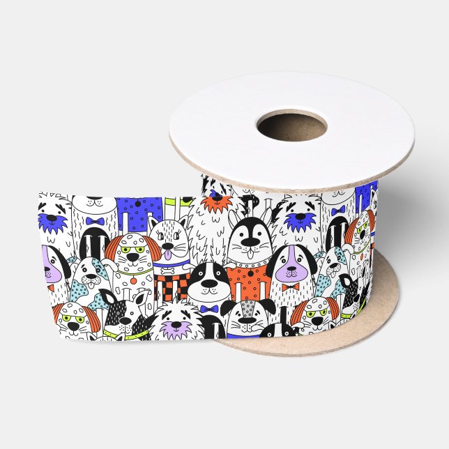 Colourful Dog Crowd Pattern Medium Gift Bag Satin Ribbon (Spool)