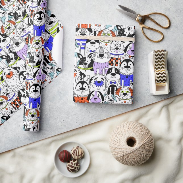 Colourful Dog Crowd Pattern Wrapping Paper (Crafts)