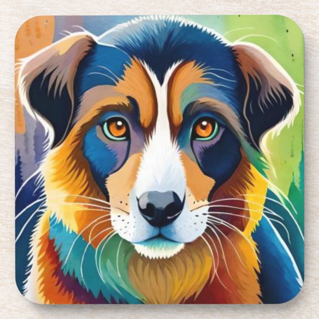 Colourful dog face close up  coaster (Front)