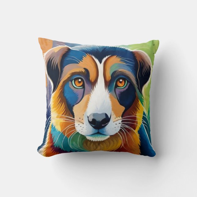 Colourful dog face close up  cushion (Front)