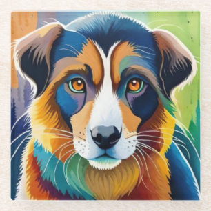 Colourful dog face close up glass coaster