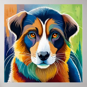 Colourful dog face close up  poster