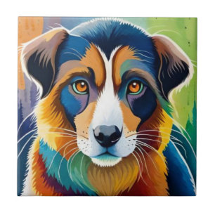 Colourful dog face close up  tile