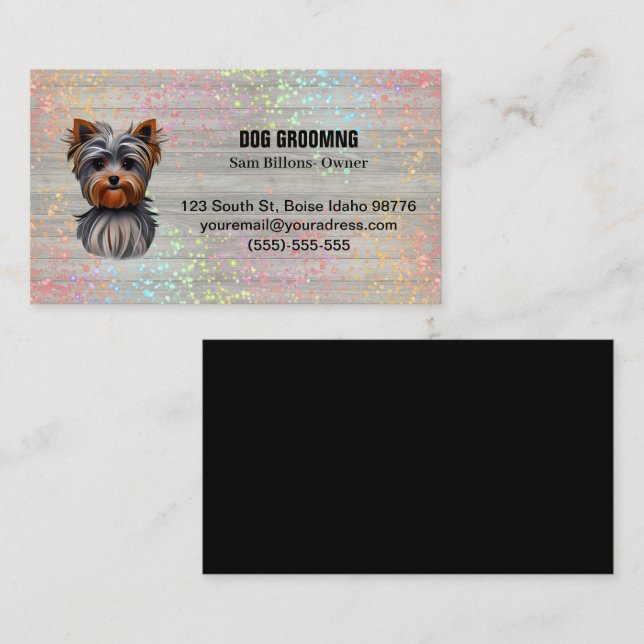 Colourful Dog Grooming Yorkie  Business Card (Front/Back)