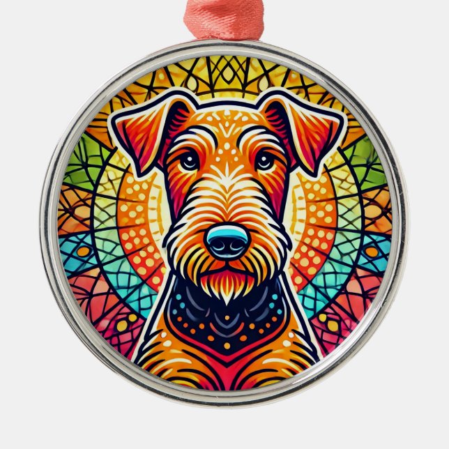 Colourful dog Illustration Metal Tree Decoration (Front)