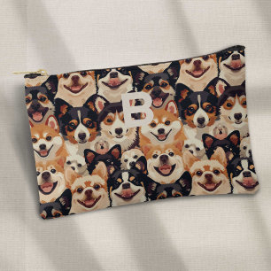 Colourful dog, monogram animal pattern accessory pouch