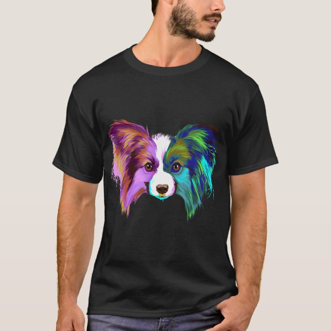 Colourful Dog Papillon T-Shirt (Front)