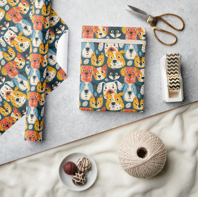 Colourful Dog Pattern Wrapping Paper (Crafts)