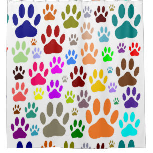 Colourful Dog Paw Pattern Shower Curtain