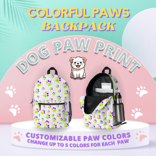 Colourful Dog Paw Print Design, Editable Paw Colou Printed Backpack