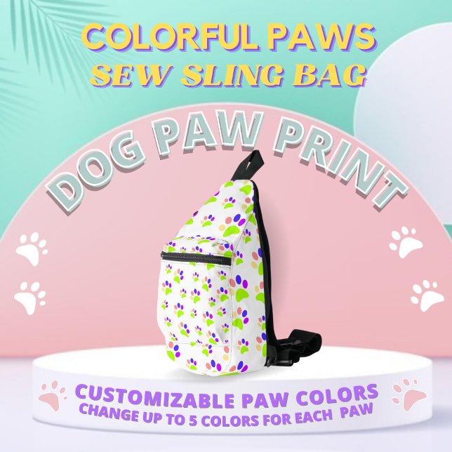 Colourful Dog Paw Print Design, Editable Paw Colou Sling Bag (Creator Uploaded)