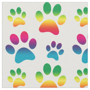 Colourful Dog Paw Print Fabric