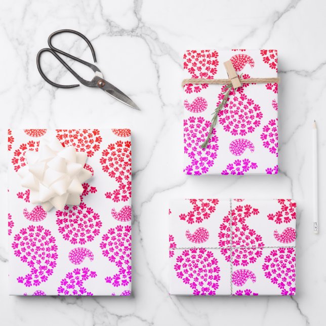 Colourful Dog Paw Print Paisley Pattern Wrapping Paper Sheet (Front)