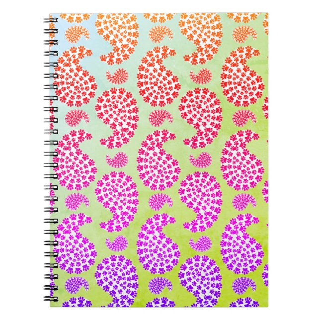 Colourful Dog Paw Print Paisley Vintage Style Notebook (Front)