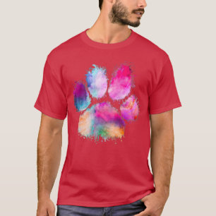 Colourful Dog Paw Print Pink Blue Splash Pet Cat T-Shirt