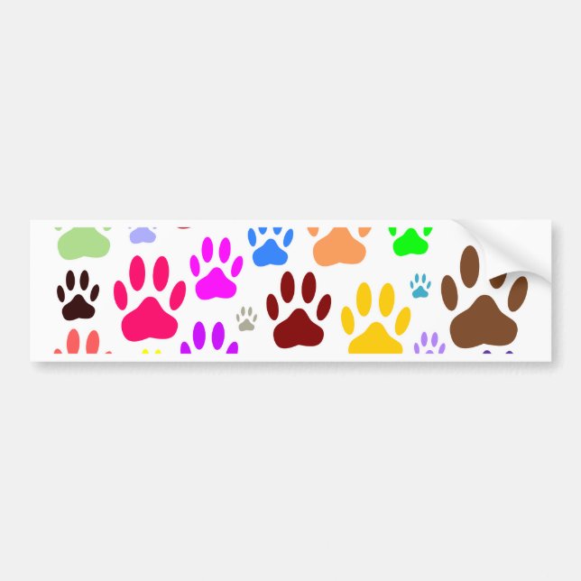 Colourful Dog Paw Prints All Over Bumper Sticker (Front)