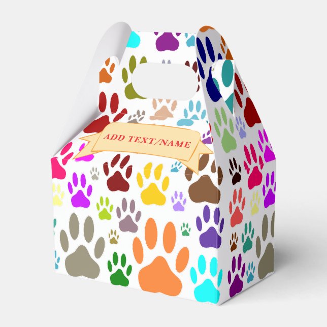 Colourful Dog Paw Prints All Over Favour Box (Front Side)