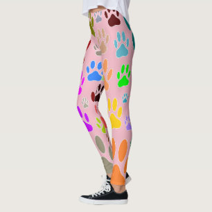 Colourful Dog Paw Prints All Over Leggings