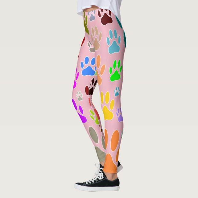 Colourful Dog Paw Prints All Over Leggings (Left)
