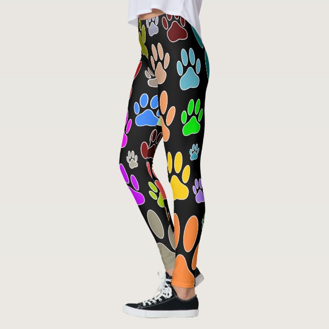 Colourful Dog Paw Prints All Over Leggings (Left)