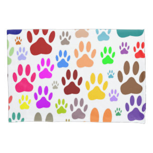 Colourful Dog Paw Prints All Over Pillowcase