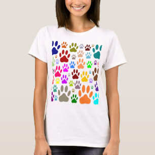 Colourful Dog Paw Prints All Over T-Shirt