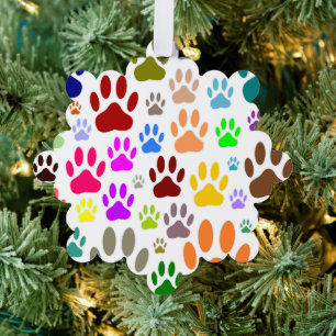 Colourful Dog Paw Prints All Over Tree Decoration Card