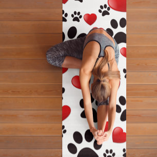 Colourful Dog Paw Prints and Hearts Custom Name Yoga Mat
