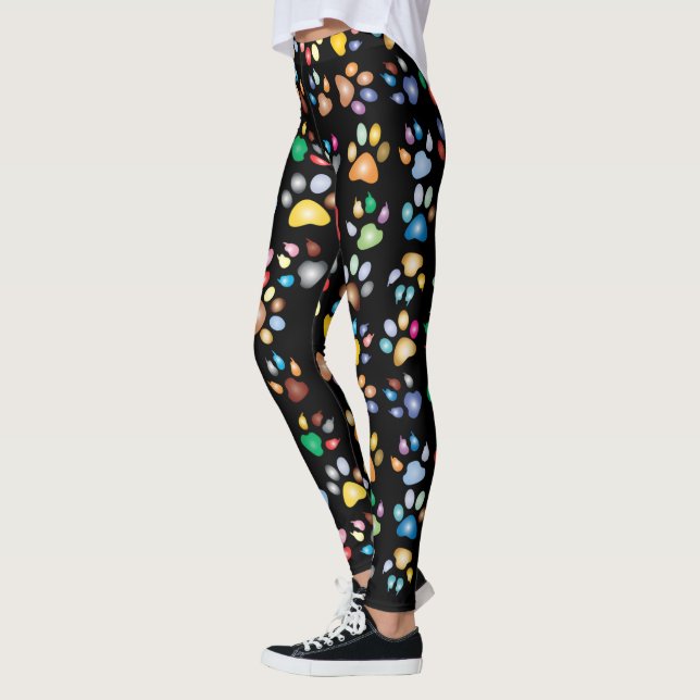 Colourful Dog Paw Prints,Black Leggings (Left)