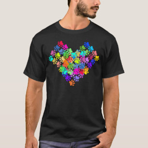 Colourful Dog Paws Heart T-Shirt