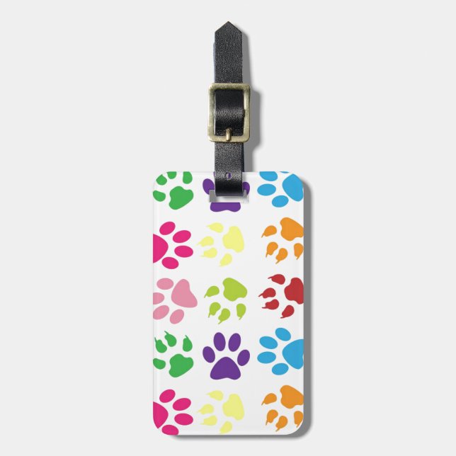 Colourful Dog Paws Luggage Tag (Front Vertical)