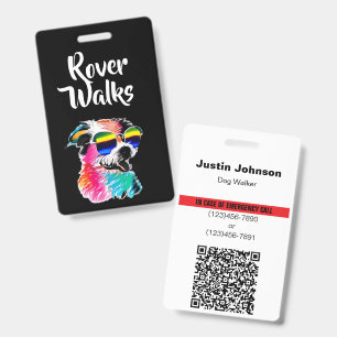 Colourful Dog Pet Professional QR Code Emergency I ID Badge