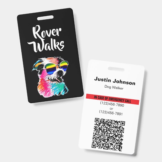 Colourful Dog Pet Professional QR Code Emergency I ID Badge (Front & Back)