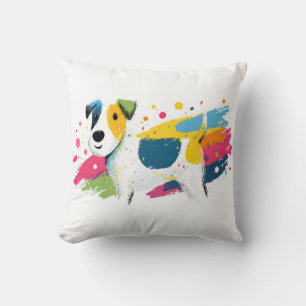 Colourful Dog Pop Art Splash Illustration Cushion