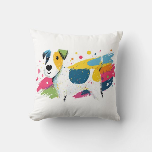 Colourful Dog Pop Art Splash Illustration Cushion (Front)
