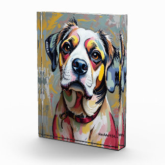 Colourful Dog Portrait – Vibrant Abstract Pet Art Photo Block