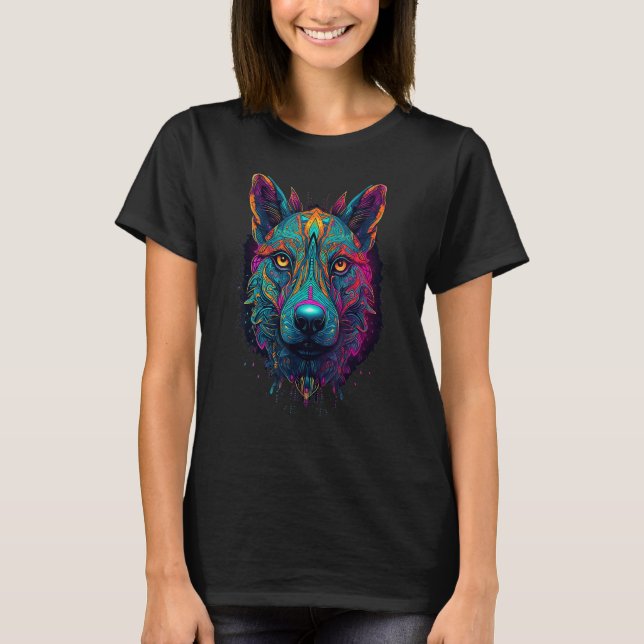 Colourful Dog Psychedelic Trippy Hippie Men Women T-Shirt (Front)