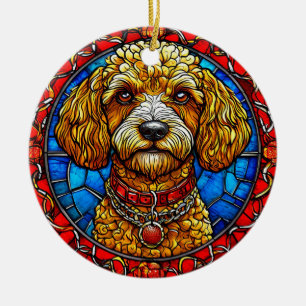 Colourful Dog Stained Glass Portrait Ceramic Tree Decoration
