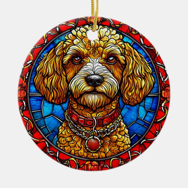 Colourful Dog Stained Glass Portrait Ceramic Tree Decoration (Front)