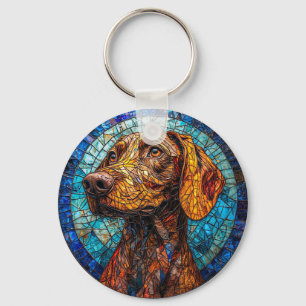 Colourful Dog Stained Glass Portrait Key Ring