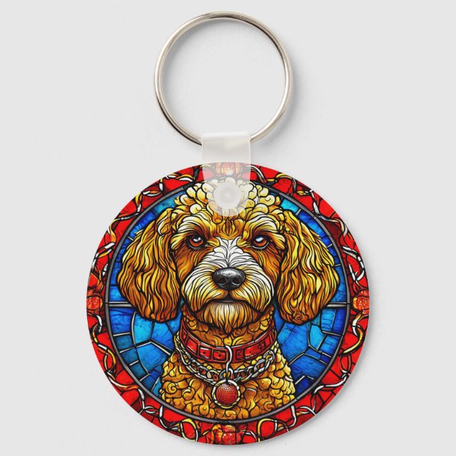 Colourful Dog Stained Glass Portrait Key Ring (Front)