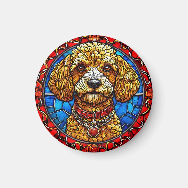 Colourful Dog Stained Glass Portrait Magnet (Front)