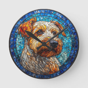 Colourful Dog Stained Glass Portrait Round Clock