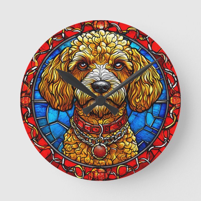 Colourful Dog Stained Glass Portrait Round Clock (Front)