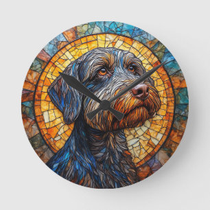 Colourful Dog Stained Glass Portrait Round Clock