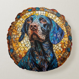 Colourful Dog Stained Glass Portrait Round Cushion