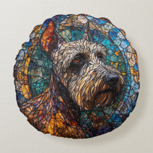 Colourful Dog Stained Glass Portrait Round Cushion