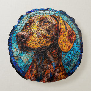 Colourful Dog Stained Glass Portrait Round Cushion